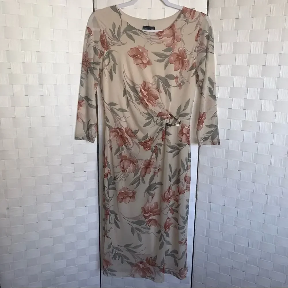 Kate And Lily Floral Midi Stretchy Mesh Overlay Sheath Dress Women’s Size 6 - Picture 6 of 9